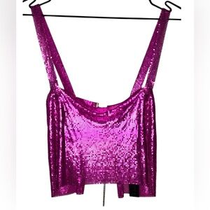 House of Harlow 1960 NWT Pink Metallic Chainmail Open Back Square Neck Crop Top